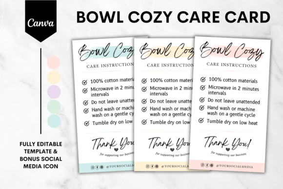 Professional Care Cards for Your Handmade Bowl Cozies
