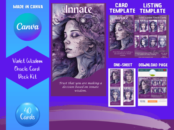Unveiling the Violet Wisdom Oracle Card Canva Templates